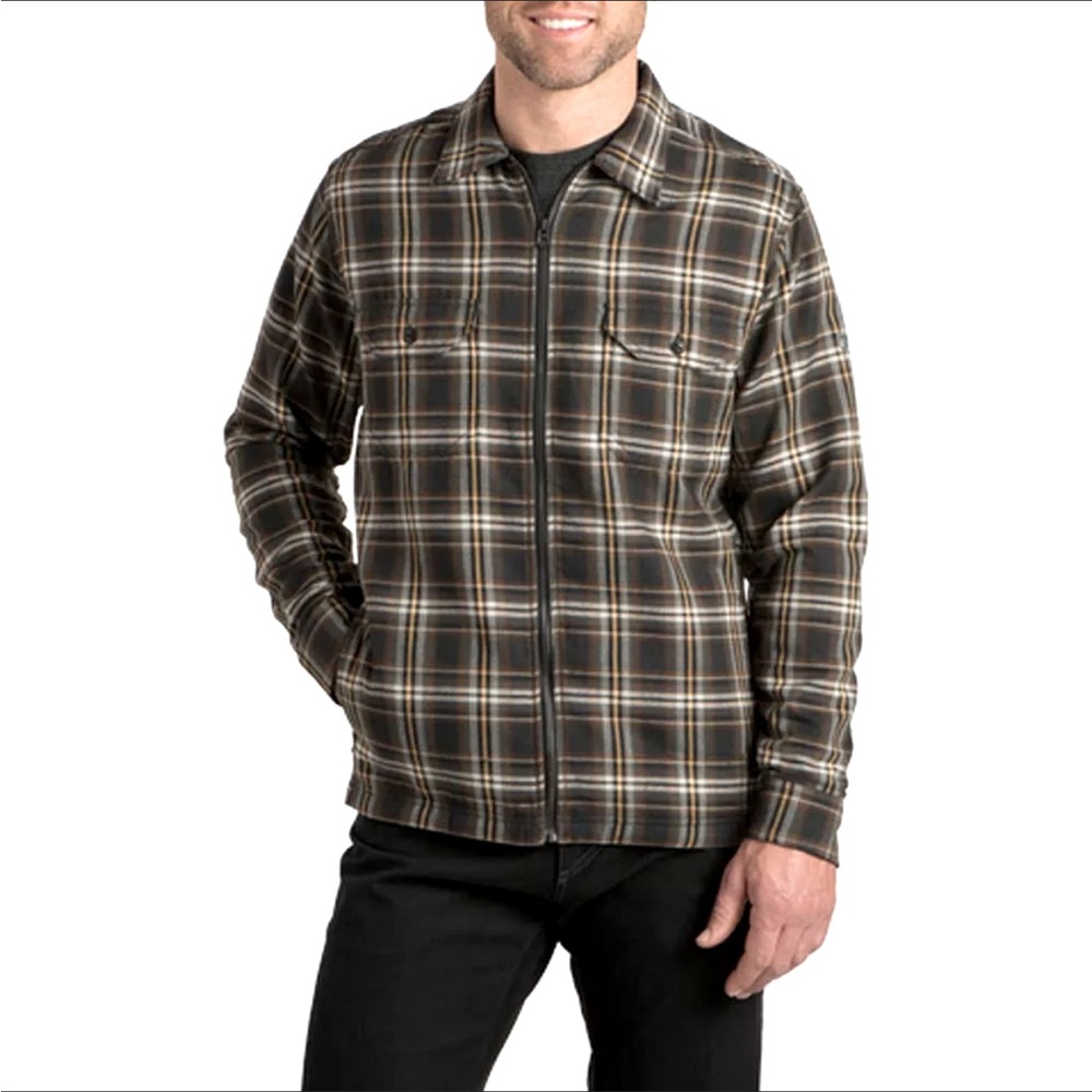 Kuhl Men's Plaid Flannel Shirt Jacket Zip Up Size XL Collared Pockets Outdoor